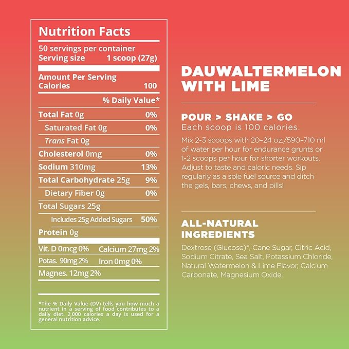 Tailwind Nutrition Endurance Fuel, Sports Drink Powder Mix with Electrolytes, Non-GMO, Free of Soy, Dairy, and Gluten, Vegan, Dauwaltermelon, 50 Servings