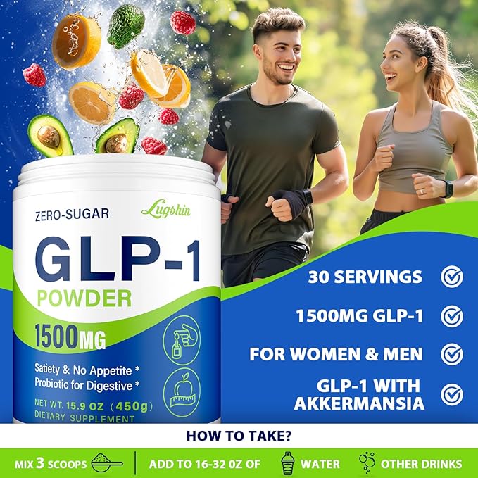 GLP-1 Supplement, GLP1 Supplements Women, GLP-1 Powder 1500MG with Akkermansia Muciniphila Probiotic & High Fiber, Naturally Support GLP-1 Support for Energy, Digestion, Gut, Overall Health, No Sugar