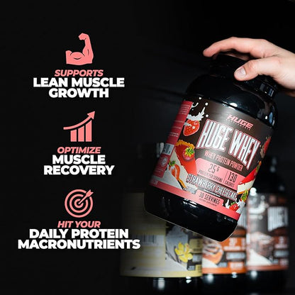 Huge Whey, Protein Powder for Muscle Gain, 25g Protein, 12g EAAs, Supports Muscle Growth, Performance & Recovery (Strawberry Cheesecake, 30 Servings)
