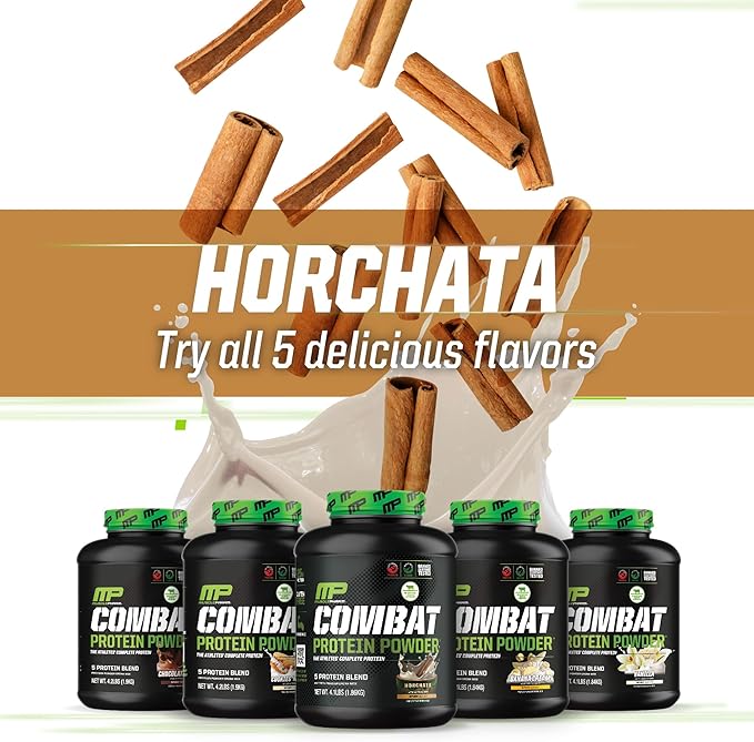 Muscle Pharm Combat Protein Powder, Horchata Flavor, Fuels Muscles for Productive Workouts, 5 Protein Sources Including Whey Protein Isolate & Egg Albumin, Gluten Free, 4 lb, 52 Servings