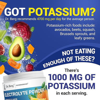 Dr. Berg Zero Sugar Hydration Keto Electrolyte Powder - Enhanced w/ 1000 mg of Potassium & Real Pink Himalayan Salt (NOT Table Salt) - Orange Flavor Hydration Drink Mix Supplement - 50 Servings