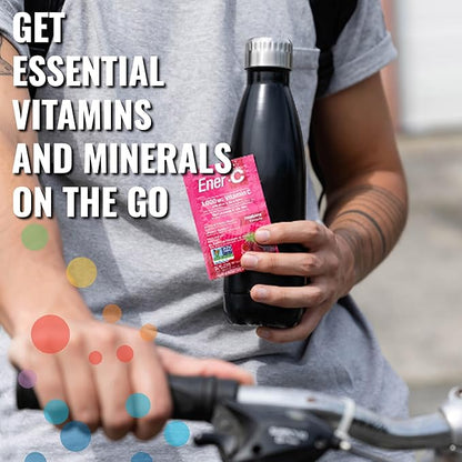 Ener-C Raspberry Multivitamin Drink Mix Powder Vitamin C 1000mg & Electrolytes with Real Fruit Juice Natural Energy & Immune Support for Women & Men - Non-GMO Vegan & Gluten Free - 30 Count