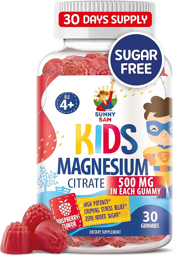 Sugar-Free Magnesium Gummies for Kids & Teens - 500mg Calm Magnesium Citrate Gummies - Chewable Magnesium Gummy Supplement for Sleep, Mood & Muscle Support