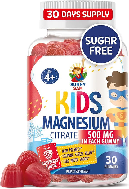 Sugar-Free Magnesium Gummies for Kids & Teens - 500mg Calm Magnesium Citrate Gummies - Chewable Magnesium Gummy Supplement for Sleep, Mood & Muscle Support