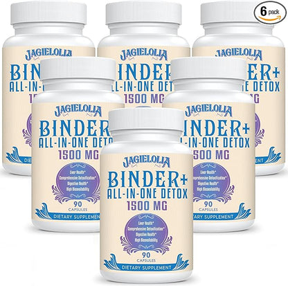 All-In-One Detox Binder Supplement 1500 MG - High Bioavailability, Liver Gut Detox Cleanse with Activated Charcoal, Zeolite & Bentonite Clay for Toxins, Liver, Digestive, 540 Vegan Capsules