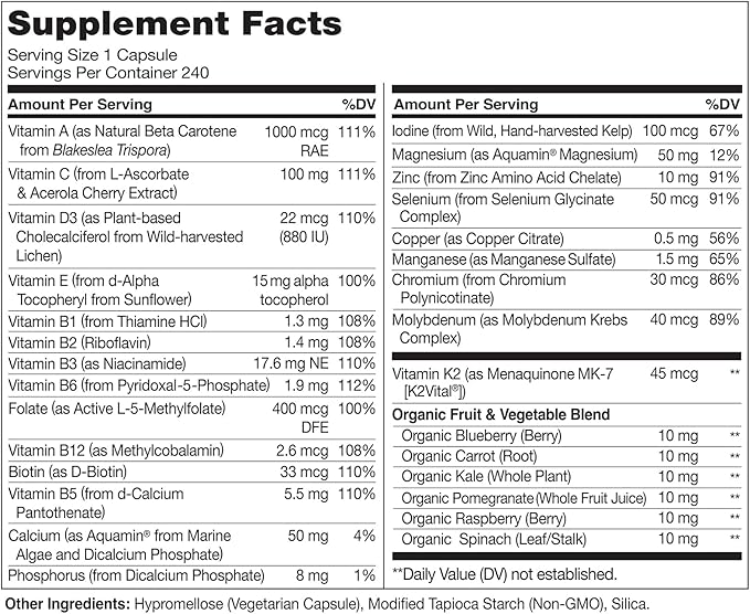 NATURELO Mens Multivitamins - One Daily Multivitamin for Men with Vitamins, Minerals & Organic Whole Foods, Boost Energy & Health, Non-GMO, 240 Vegetarian Capsules
