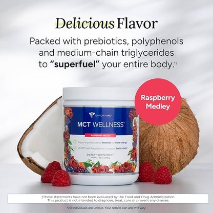Gundry MD MCT Wellness Powder to Support Energy, Ketone Production and Brain Health, Keto Friendly, Sugar Free (30 Servings) (Raspberry Medley)