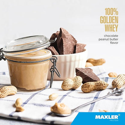 Maxler 100% Golden Whey Protein - 22g of Premium Whey Protein Powder per Serving - Pre Post Intra Workout - Fast-Absorbing Whey Hydrolysate, Isolate & Concentrate Blend - Chocolate Peanut Butter 5 lbs