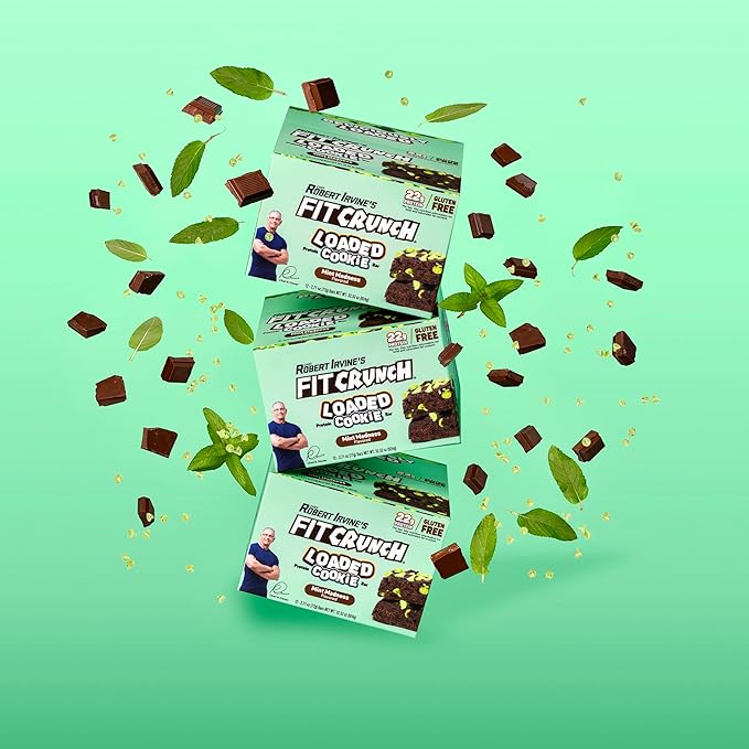 FITCRUNCH Loaded Cookie Protein Bar, High Protein, Gluten Free, Protein Snack (12 Cookie Bars, Mint Madness)