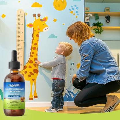 Liquid Calcium Citrate Drops with L-Lysine 500mg, Magnesium & Zinc, Calcium Citrate 600mg Supplement with Vitamin D3 & K2 for Kids & Adults, Muscle & Bone Support, Immune, Brain & Lip Health, 2 Fl Oz