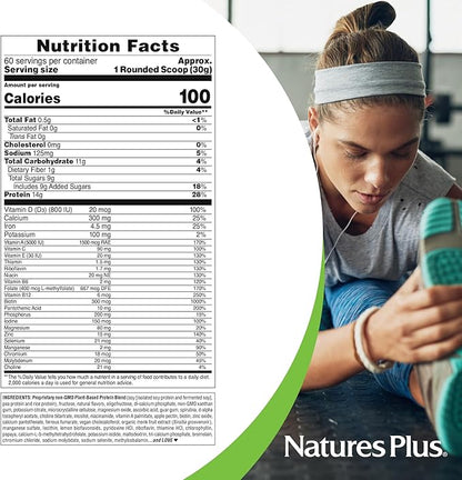 Natures Plus SPIRU-TEIN, Vanilla - 4 lbs - Plant-Based Protein Shake - Non-GMO, Vegetarian, Gluten Free - 60 Servings