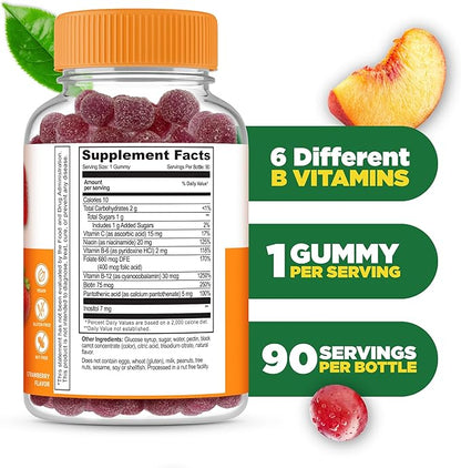 Lifeable Vitamin B Complex Gummies for Adults | with Vitamin C | Great Tasting Vitamin B Gummies | for Energy and Nerve System | Vegan B Complex Vitamins for Women, Men | 90 Gummies