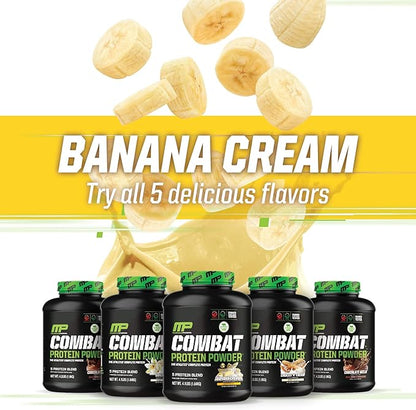MusclePharm Combat Protein Powder, Banana Cream Flavor, Fuels Muscles for Productive Workouts, 5 Protein Sources including Whey Protein Isolate & Egg Albumin, Gluten Free, 4 lb, 52 Servings