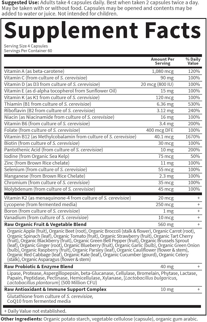 Garden of Life Vitamin Code Whole Food Multivitamin for Men - 240 Capsules, Vitamins for Men, Fruit Veggie Blend and Probiotics for Energy, Heart, Prostate Health, Vegetarian Men's Multivitamins