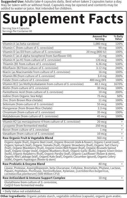 Garden of Life Vitamin Code Whole Food Multivitamin for Men - 240 Capsules, Vitamins for Men, Fruit Veggie Blend and Probiotics for Energy, Heart, Prostate Health, Vegetarian Men's Multivitamins