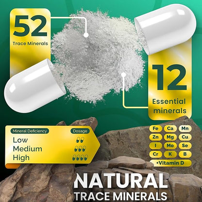 Premium Blend of 52 Trace Minerals Complex with Essential Minerals in Chelated Form – All Natural and 100% Organic - 120 Capsules - Full Spectrum Ionic Mineral Blend - Safe for Women and Men