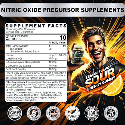 Sugar Free L Arginine Nitric Oxide Gummies 1300mg for Men & Women with L Citrulline, Beet Root, B3 | L Arginine L Citrulline Supplements for Performance, Muscle Growth & Recovery | Vegan, 120 Counts