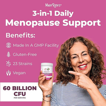 MaryRuth Organics 3-in-1 Menopause Probiotics for Women | Clinically Tested | Menopause Supplement for Women | Hormonal Support & Estrogen Supplement for Women| 60 Billion CFU | Allergen Free | 0.5 oz