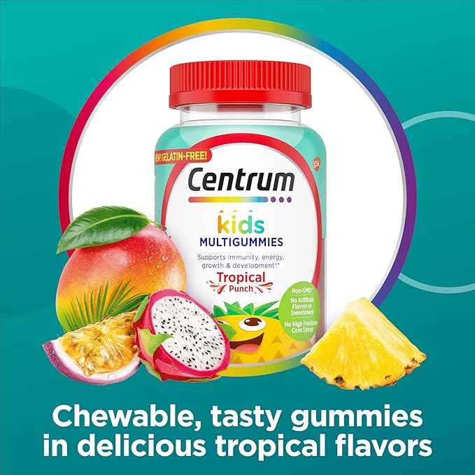 Centrum Kids Multivitamin Gummies, Stocking Stuffer, Tropical Punch Flavor Made With Natural Flavors, 150 Count, 150 Day Supply