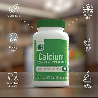 Health Thru Nutrition Calcium 1000mg and Magnesium 400mg with Vitamin D3 & K (90 Softgels)