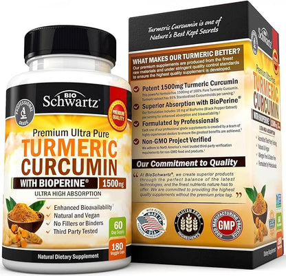 Turmeric Curcumin with Black Pepper Extract 1500mg - High Absorption Ultra Potent Turmeric Supplement with 95% Curcuminoids and BioPerine - Non GMO Turmeric Capsules for Joint Support - 180 Capsules