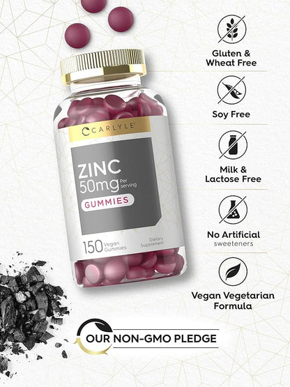 Carlyle Zinc 50mg Gummies | 150 Count | Vegan, Non-GMO and Gluten Free Formula | Zinc Citrate Dietary Supplement