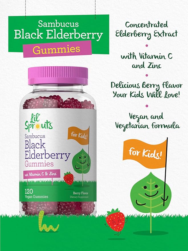 Carlyle Elderberry Gummies for Kids | 120 Count | Zinc and Vitamin C | Berry Flavor | Vegan, Non-GMO, and Gluten Free | by Lil' Sprouts