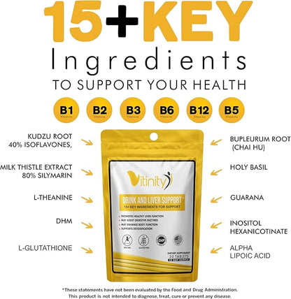 Anti Drink Support Supplement-15+Key Ingredients for Craving Support,Liver Health,Kudzu, Milk Thistle,Holy Basil,DHM,All Natural Cleanse,Gradual Reduction,Nutrient Replenisher Tablets(15 Days)