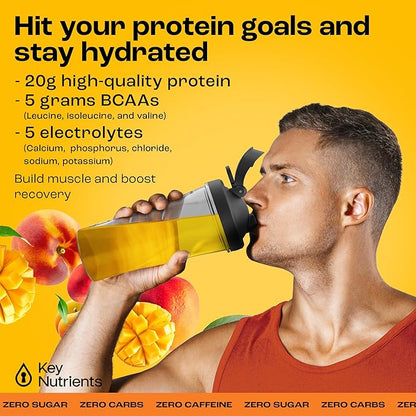 KEY NUTRIENTS Multivitamin Electrolytes Powder No Sugar - Peach Mango Electrolyte Powder - Endurance & Energy Supplement - Hydration Powder - No Calories - 20 Servings - (Peach Mango + Protein Powder)
