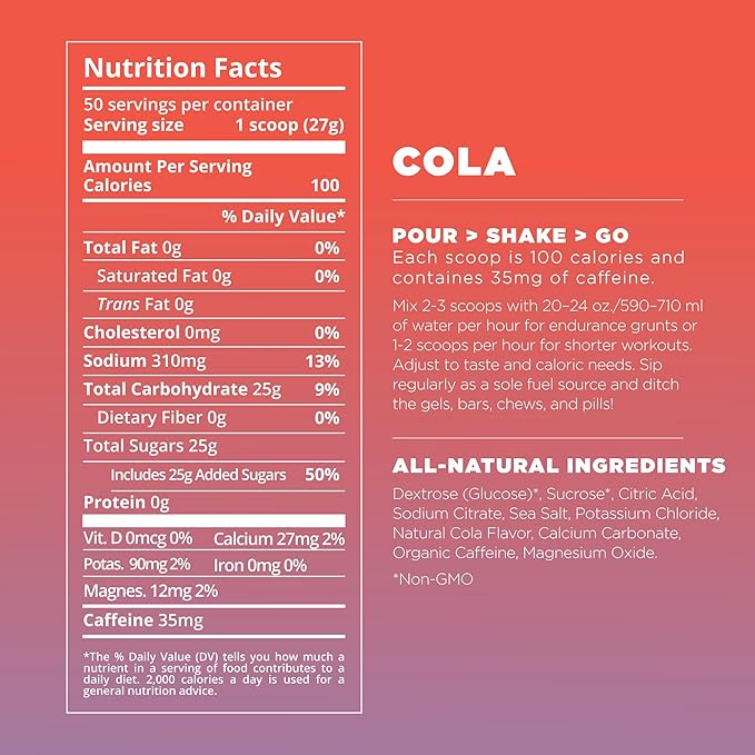 Tailwind Nutrition Endurance Fuel, Electrolyte & Hydration Sports Drink Mix Powder with Caffeine, Gluten-Free, Vegan, Colorado Cola, 50 Servings (Caffeinated)