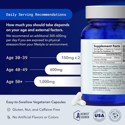 TRU NIAGEN Patented NAD+ Supplement for Anti Aging and Cell Regeneration, Niagen, 60 300 mg Servings | Supports Cellular Energy, Brain, Muscle | Nicotinamide Riboside (NR) Take 2 Daily | 1 Bottle