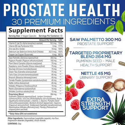 Prostate Men Supplement - Support Complex Formula with Saw Palmetto, Beta Sitosterol, Stinging Nettle, Pygeum, Pumpkin Seed, Zinc, Vitamin B6 E - Supports Prostate & Urinary Health - 120 Capsules