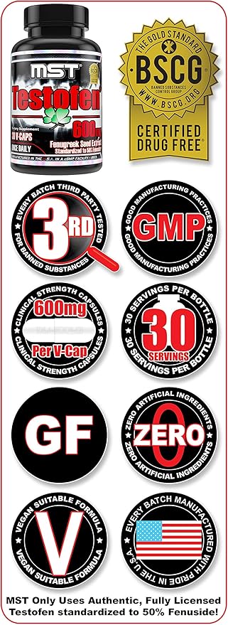 MST Testofen, Fenugreek Seed Extract, Standardized to 50% Fenuside™, 600mg, 30 Count, BSCG Certified Drug Free