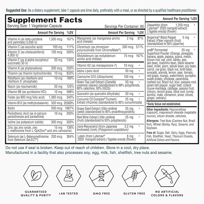 Nature's Lab Gold One Daily Multivitamin - Contains 19 Essential Vitamins & Minerals including Vitamin C, D3 & Zinc - 60 Capsules (2 Month Supply)