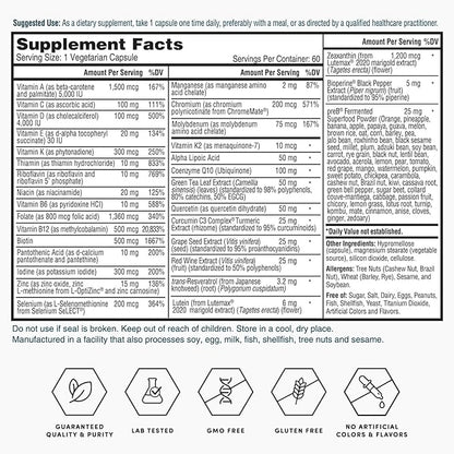 Nature's Lab Gold One Daily Multivitamin - Contains 19 Essential Vitamins & Minerals including Vitamin C, D3 & Zinc - 60 Capsules (2 Month Supply)