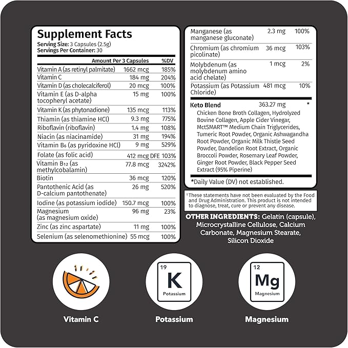 Vitamin Bounty Tune Your Keto Multivitamin – Keto-Specific Nutritional Support with Magnesium, Potassium, and MCT for Energy, Cramp Relief, and Nutrient Optimization - 90 Capsules