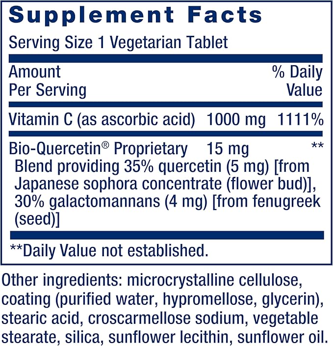 Life Extension Vitamin C and Bio-Quercetin®, Cardiovascular Health Supplement, Immune Support, Highly absorbable, quercetin, Vitamin C, Gluten Free, Non-GMO, Vegetarian, 60 Tablets