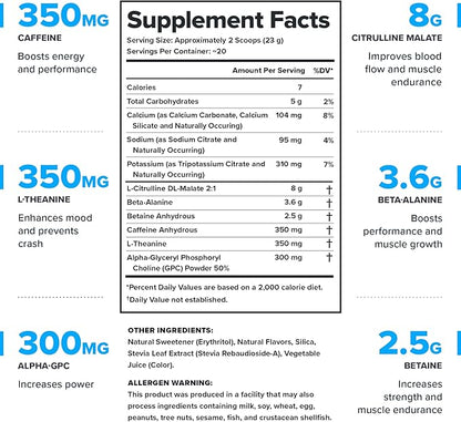 LEGION- All Natural Nitric Oxide Preworkout Drink to Boost Energy, Creatine Free, Naturally Sweetened, Beta Alanine, Citrulline, Alpha GPC (Cherry Limeade)
