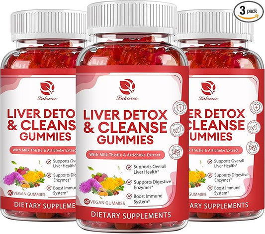 Liver Cleanse Detox & Repair Gummies - 24 Potent Herb w/3000MG Milk Thistle Silymarin, Dandelion, Artichoke Extract & Elderberry - No Sugar, Raspberry Flavor - 180 Count