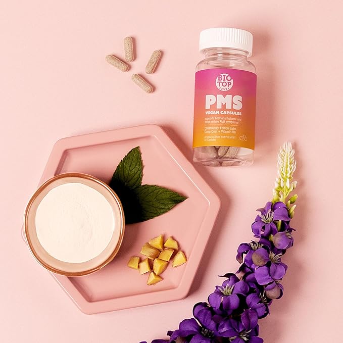 PMS Support Supplement for Women & PMS Relief, Hormone Balance & Menstrual Period Relief for Cramps, Bloating & Mood Swings with Chasteberry, Vitamin B6, Lemon Balm, Dong Quai, 30 Count