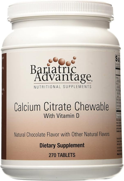 Bariatric Advantage Calcium Citrate Chewable 500 mg - for Bariatric Surgery Patients - High-Potency, Easy-Digest Tablets - Calcium Citrate - Bone Strength Supplements* - 270 Count - Chocolate