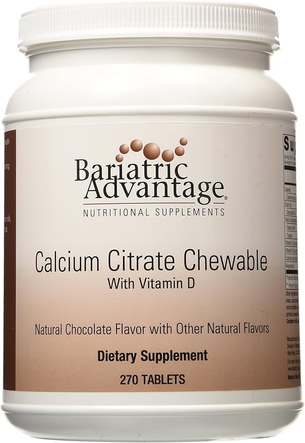 Bariatric Advantage Calcium Citrate Chewable 500 mg - for Bariatric Surgery Patients - High-Potency, Easy-Digest Tablets - Calcium Citrate - Bone Strength Supplements* - 270 Count - Chocolate