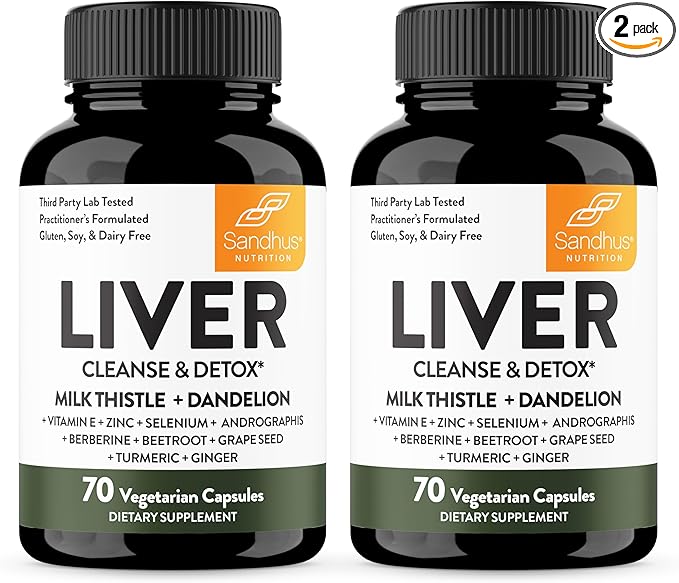 Sandhu's Liver Renew Cleanse Detox, Repair & Support |70 Capsules (Pack of 2)| 2 Months+ Supply| Herbal Supplement for Liver Health| Milk Thistle Dandelion Root with 9 Minerals