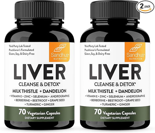 Sandhu's Liver Renew Cleanse Detox, Repair & Support |70 Capsules (Pack of 2)| 2 Months+ Supply| Herbal Supplement for Liver Health| Milk Thistle Dandelion Root with 9 Minerals