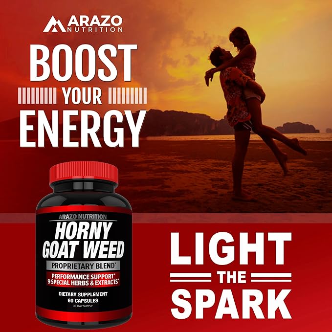 Arazo Nutrition Premium Horny Goat Weed Extract with Maca Root, Ginseng, Muira Puama and L-Arginine - for Men and Women – 100% Pure Herbal Nutritional Supplement