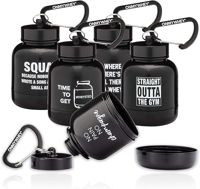 Protein Powder and Supplement Funnel Keychain, Portable to-Go Container for The Gym, Workouts, Fitness, and Travel - TSA Approved, Punny Variety 5-Pack