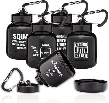 Protein Powder and Supplement Funnel Keychain, Portable to-Go Container for The Gym, Workouts, Fitness, and Travel - TSA Approved, Punny Variety 5-Pack