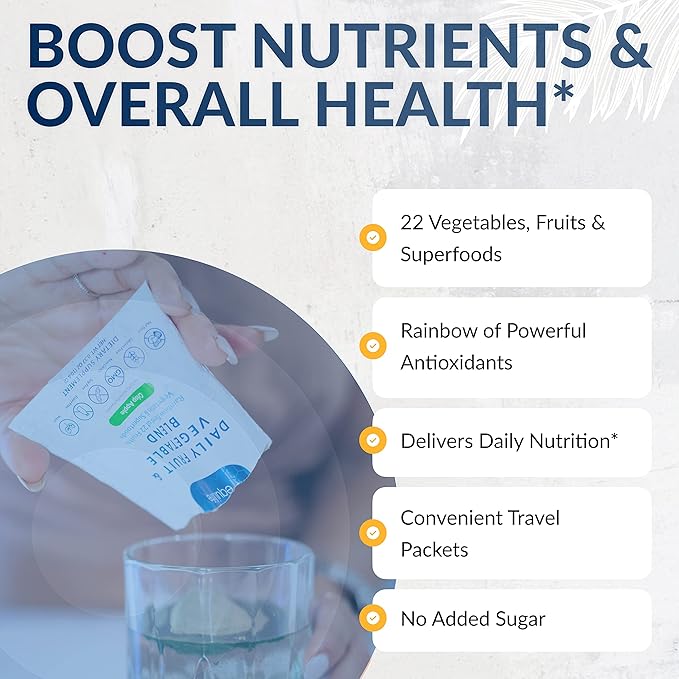 Equilife - Daily Fruit & Vegetable Blend, Fruits and Vegetables Supplements, Vitamin C, 9 Essential Amino Acids, Promotes Energy, Low-Sugar, Easy-to-Use, Vegan, Non-GMO (Crisp Apple, 30 Servings)