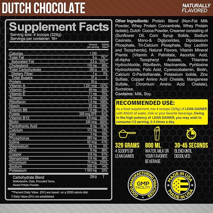 Forzagen Lean Gainer Premium Mass Builder | Mass Gainer Protein Powder for Men & Women | High Calorie Protein, Weight Gain, Bulk, Muscle Building Supplement | Dutch Chocolate, 12 lbs. (16+ Servings)